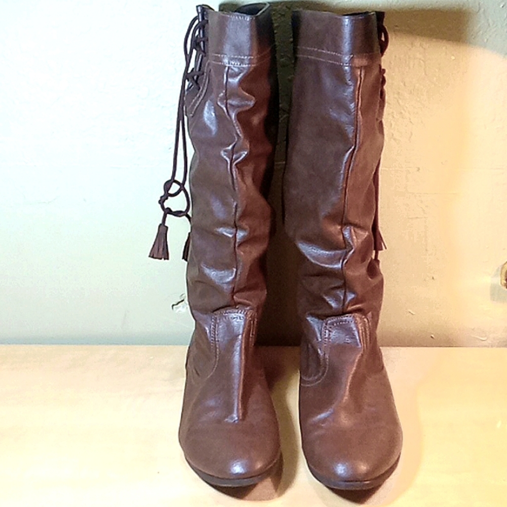 Women's Brown Faux Leather Boots Sz 11